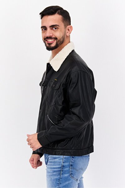WRANGLER Men Sherpa Leather Motorcycle Jacket, Black
