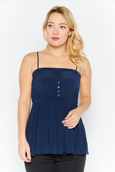 Esprit Women Square Neck Sleeveless Textured Top, Navy