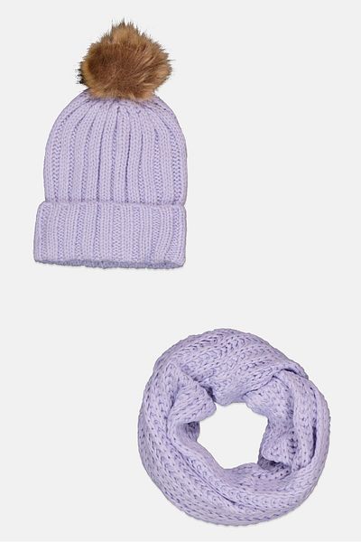 Rampage Women 2 Pieces Knitted Scarf And Beanie Set, Purple