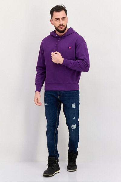 Esprit Men Embroidered Logo Long Sleeves Hoodies, Purple