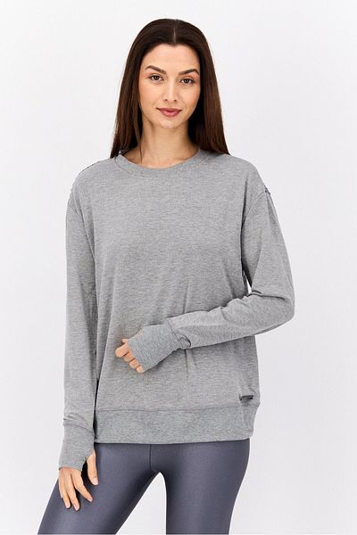 Nine West Women Sportswear Fit Long Sleeve Training Top, Grey Heather