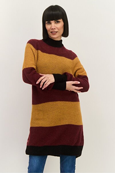 Kings Of Indigo Women Mock Neck Knitted Long Sleeves Colorblock Sweater, Mult...
