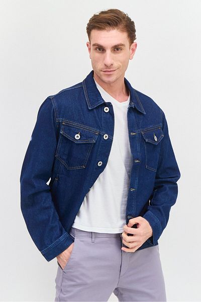 Esprit Men Regular Fit Plain Denim Jacket, Blue
