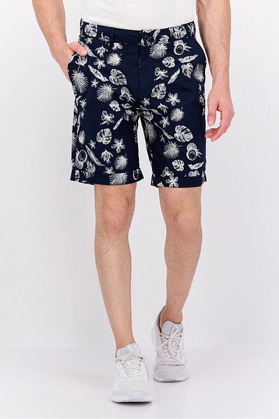 Scotch & Soda Men Slim Fit Allover Print Basic Shorts, Navy