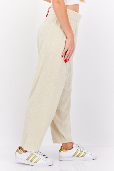 Monki Women Regular Fit Knitted Straight Leg Pants, Beige