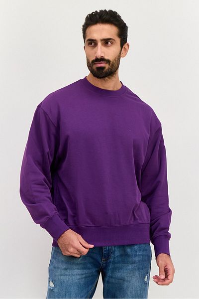 Esprit Men Ribbed Neck Plain Long Sleeves Sweatshirt, Purple