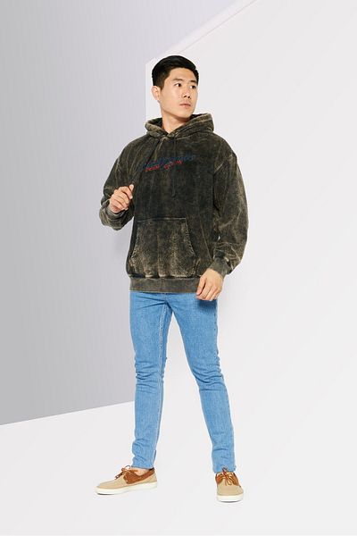 Diesel Men Hooded Long Sleeves Washed Sweatshirt, Black