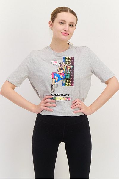 SKECHERS Women Sportswear Fit Short Sleeves Outdoor T-shirt, Light Grey