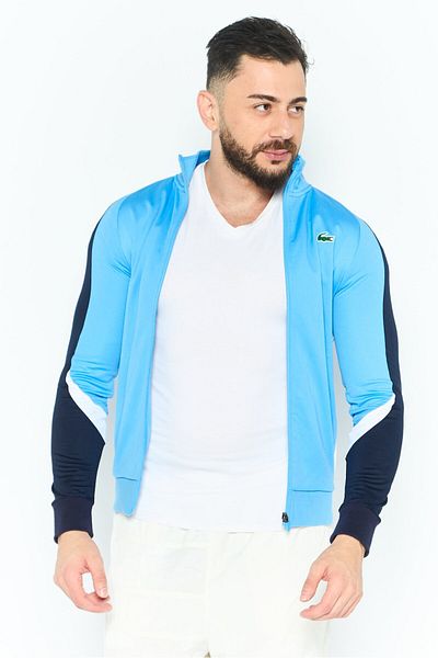 Lacoste Men Mock Neck Long Sleeves Brand Logo Sweatshirt, Blue