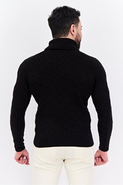Sorbino Men Funnel Neck Pointelle Sweater, Black
