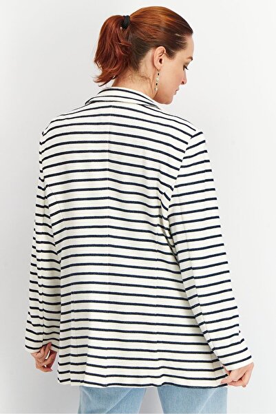 Tchibo Women Regular Fit Stripe Blazer Jacket, White