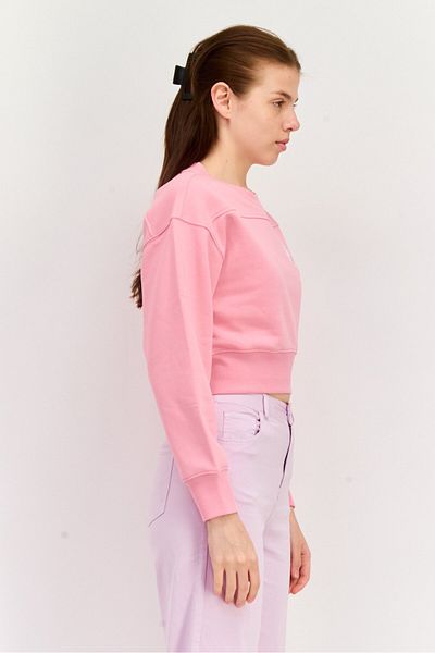 Esprit Women Crew Neck Graphic Print Long Sleeves Crop Sweatshirt, Pink