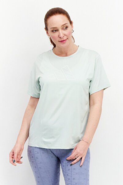 adidas بلوزة رياضية نسائية بشعار العلامة التجارية، لون أخضر ليموني