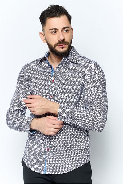 English Laundry Men Regular Fit Allover Print Long Sleeve Casual Shirt, White Combo