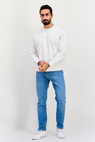 Esprit Men Crew Neck Long Sleeve Brand Logo Sweatshirt, White