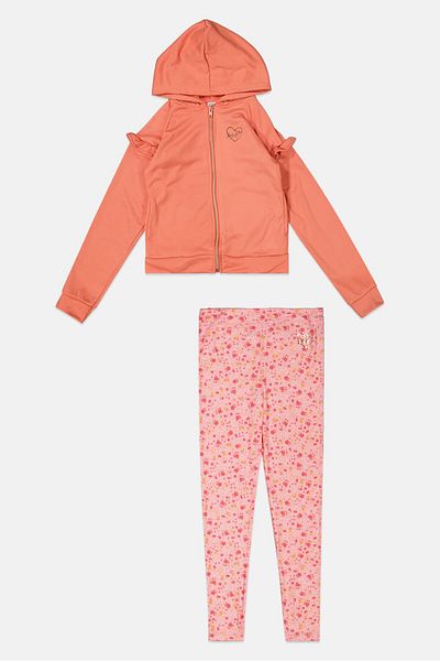 Body Glove Kids Girl 2 Piece Hoodie And Pants Set, Peach/pink