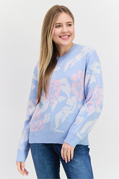 Mode by Redtape Women Crew Neck Allover Printed Sweater, Multicolor