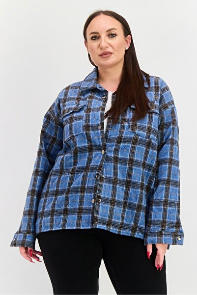 Daisy Street Women Plaid Jacket Shirt, Blue