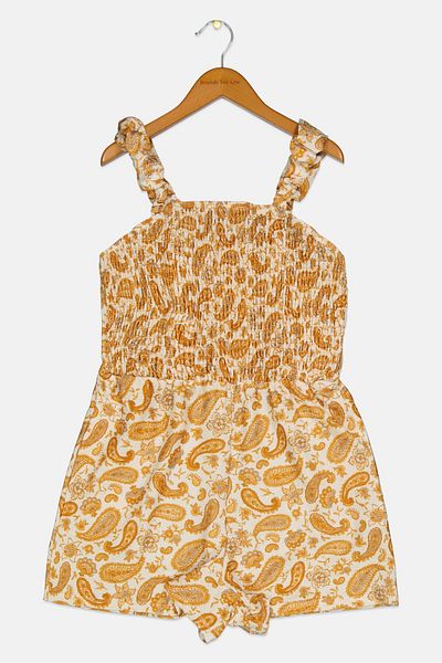 Speechless Kids Girl Paisley Print Sleeveless Romper, Golden Yellow
