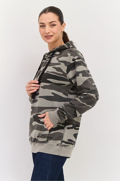 Burnside Women Hooded Camouflage Sweatshirts, Grey Combo