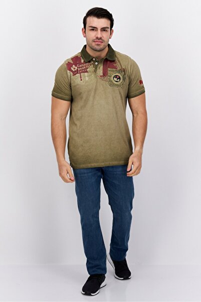 Canadian Peak Men Regular Fit Embroidered Short Sleeve Polo, Khaki