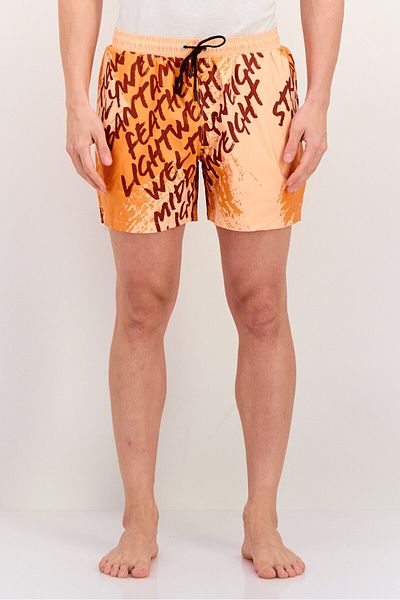 UFC Men Allover Print Board Shorts Swimwear, Orange