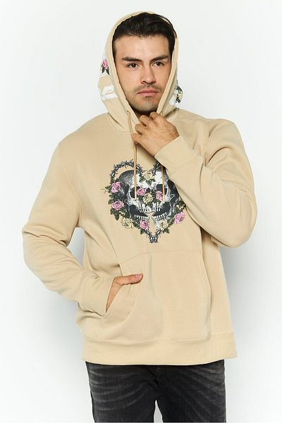 Members Only Men Hooded Embroidered Long Sleeves Sweatshirt, Beige