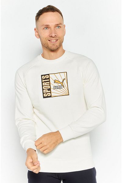 Puma Men Sportswear Fit Long Sleeve Training Sweatshirt, Off White Combo