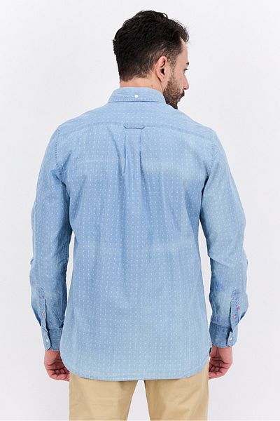 Scotch & Soda Men Regular Fit Long Sleeve Allover Print Casual Shirt, Blue Wash