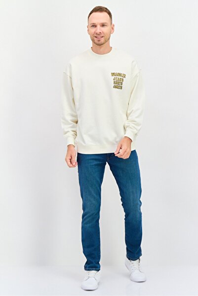 WRANGLER Men Crew Neck Long Sleeve Graphic Sweatshirt, Off White Combo