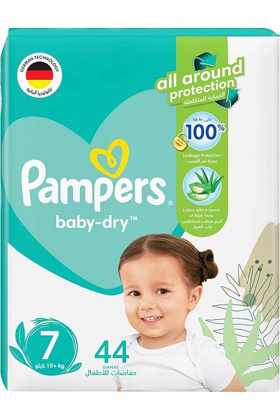 Pampers Aloe Vera, Size 7, Extra Large, 15+kg, Giant Pack, 44 Taped Diapers