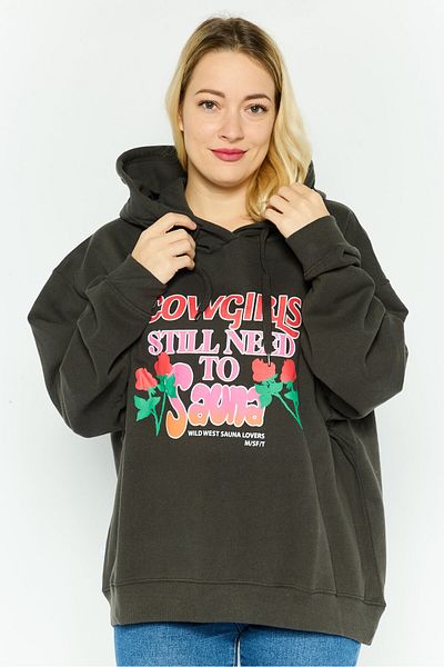 Misfit Women Hooded Graphic Printed Sweatshirt, Washed Black
