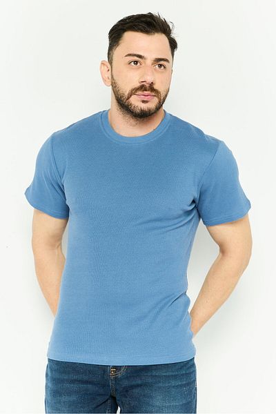 Threadbare Men Crew Neck Short Sleeve Textured T Shirt, Blue