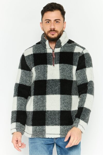 True Grit Men Plaid Half Zip Sweater, Black