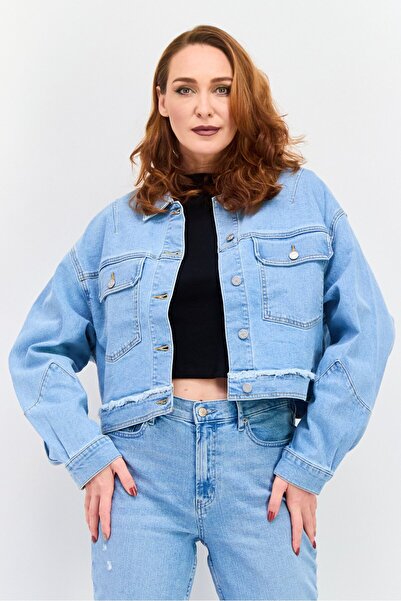 Esprit جاكيت جينز مغسول للنساء، أزرق