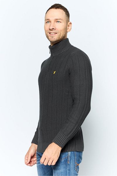 Lyle & Scott Men Moss Stitch Ribbed Long Sleeve Zip Sweater, Grey