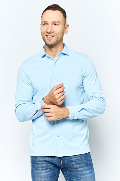 Ike Behar Men Regular Fit Textured Long Sleeve Casual Shirt, Sky Blue