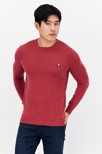 Lyle & Scott Men Crew Neck Long Sleeve Embroidered Logo Sweater, Dusty Pink