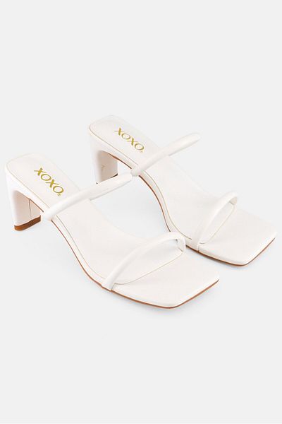 XOXO Women Slip On Square Toe Heel Sandals, White