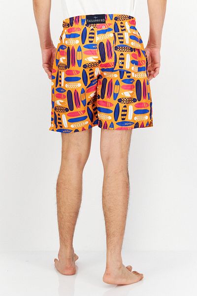 TailorByrd Men Allover Print Board Shorts, Orange Combo