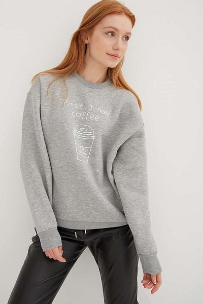 Fashion Friends Sweat Gri Melange imprimat cu decolteu
