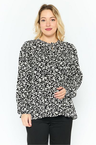 Esprit Women Tie Neck Long Sleeves All Over Print Tops, Black