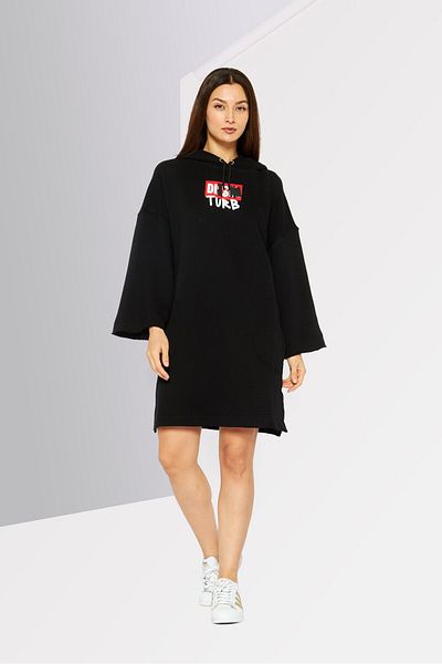 Diesel Women Hooded Long Sleeve Graphic Print Sweater Dress, Black