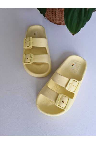 AkınalBella Yellow Double Buckle Lightweight Children's Slippers - Beach, Sea, Pool Casual Design