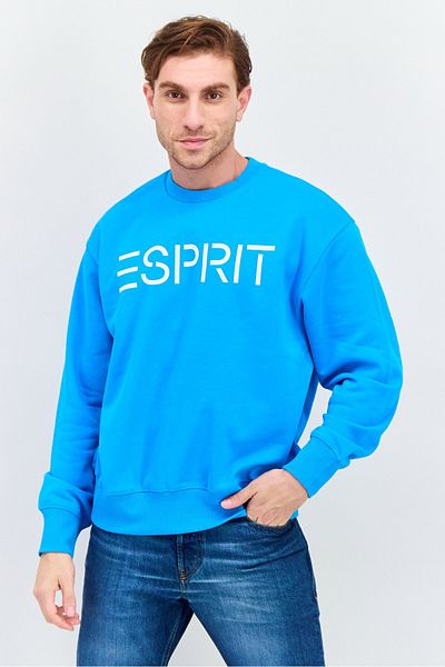 Esprit Men Crew Neck Long Sleeve Brand Logo Sweatshirt, Blue