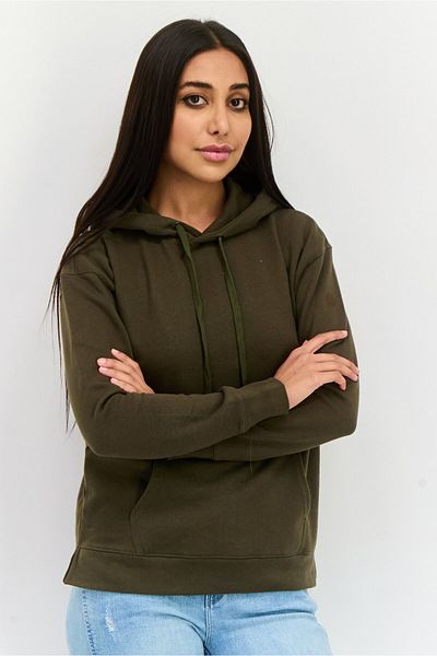 Kangol Women Hooded Embroidered Logo Long Sleeves Sweatshirt, Olive