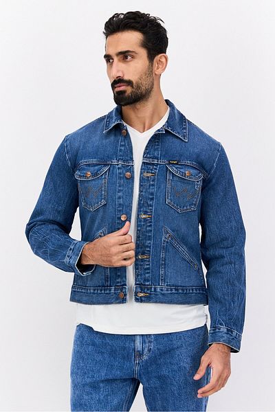 WRANGLER Men Washed Denim Jacket, Med Blue