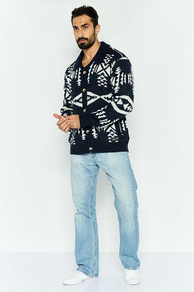 Silver Jeans Co. Men V Neck Allover Print Cardigans, Navy