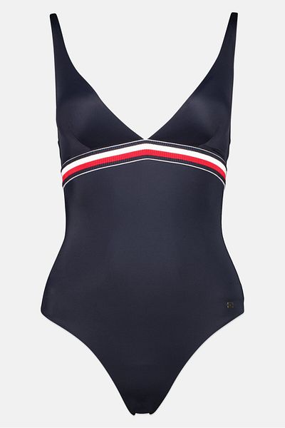 Tommy Hilfiger Women One Piece Brand Logo Padded Swimsuit, Navy Blue
