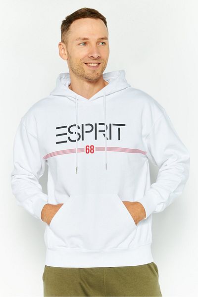 Esprit Men Hooded Long Sleeve Brand Logo Sweatshirt, White Combo